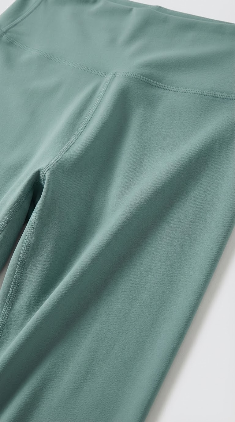 Close-up of teal athletic shorts on a light gray background